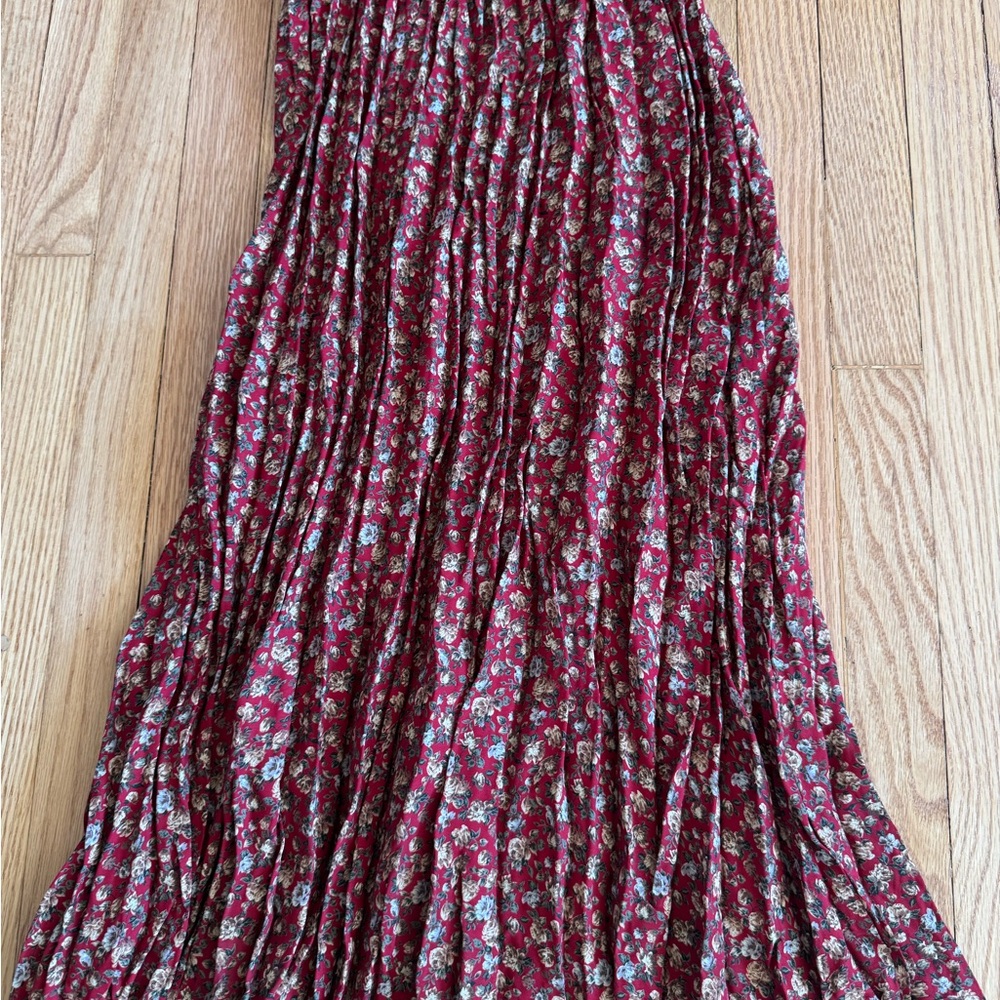 Red floral broomstick maxi skirt